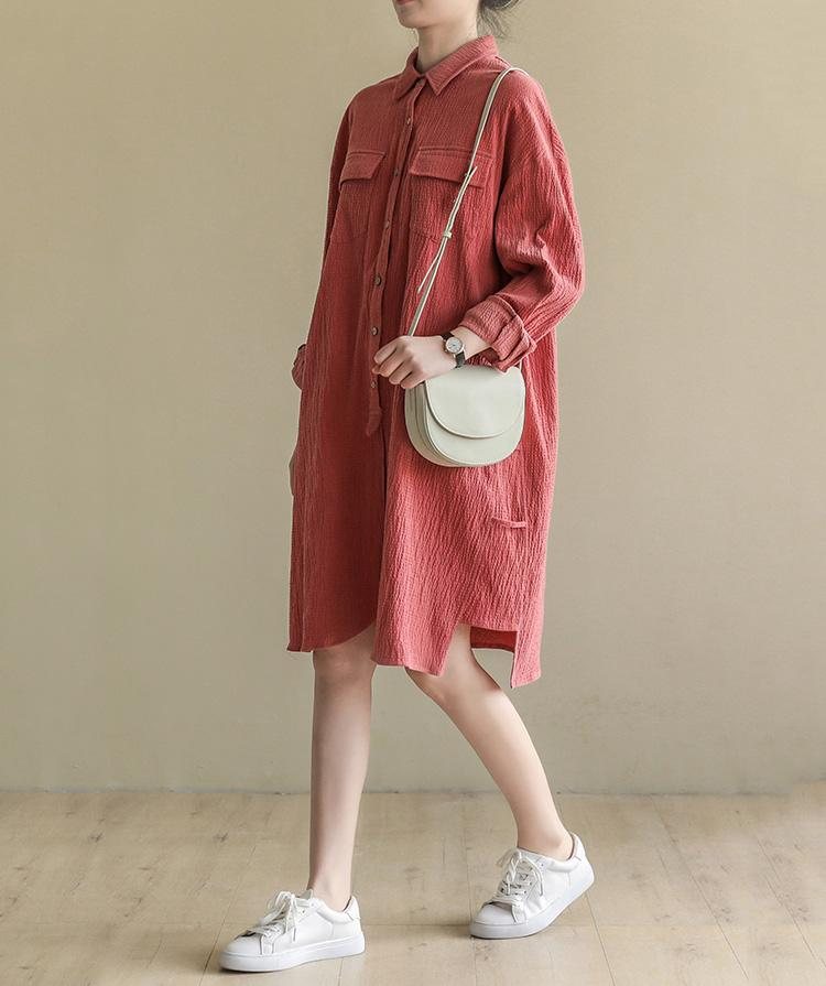 Loose Casual Bubble Cotton Lin Shirt Dress Spring