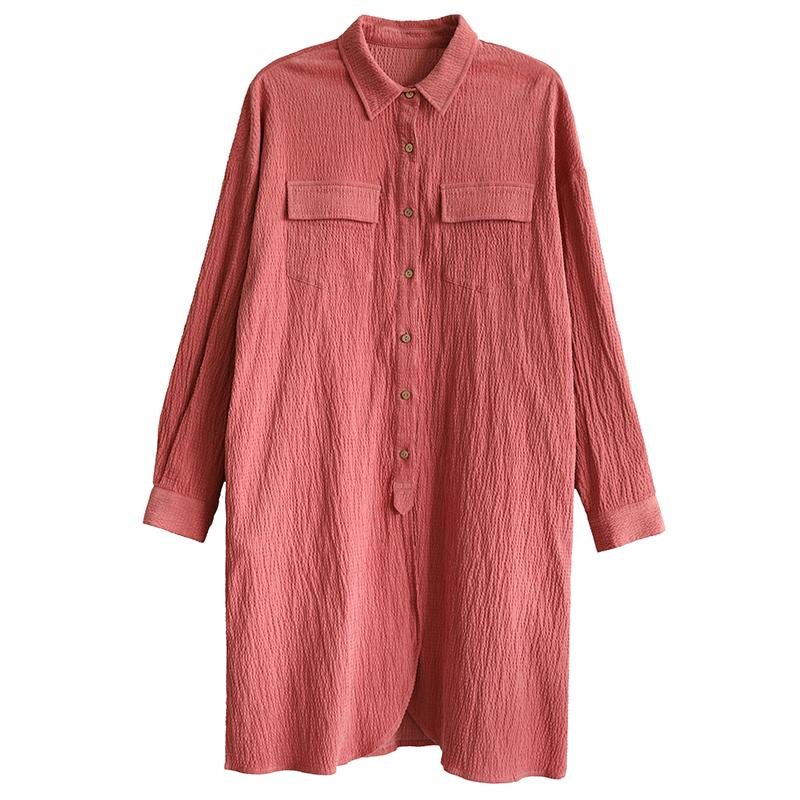 Loose Casual Bubble Cotton Lin Shirt Dress Spring