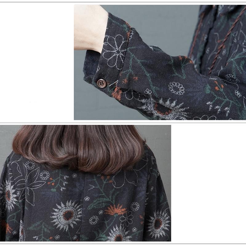 Loose Cotton Floral Langermet Vintage Kjole