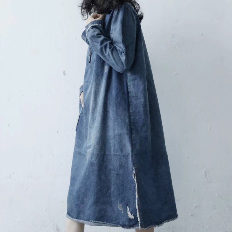 Loose Raw Edge Split Denim Kjole