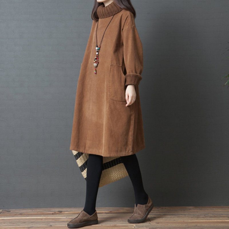 Oversize Strikket Paneled Corduroy Høst Vinterkjole