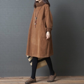 Oversize Strikket Paneled Corduroy Høst Vinterkjole