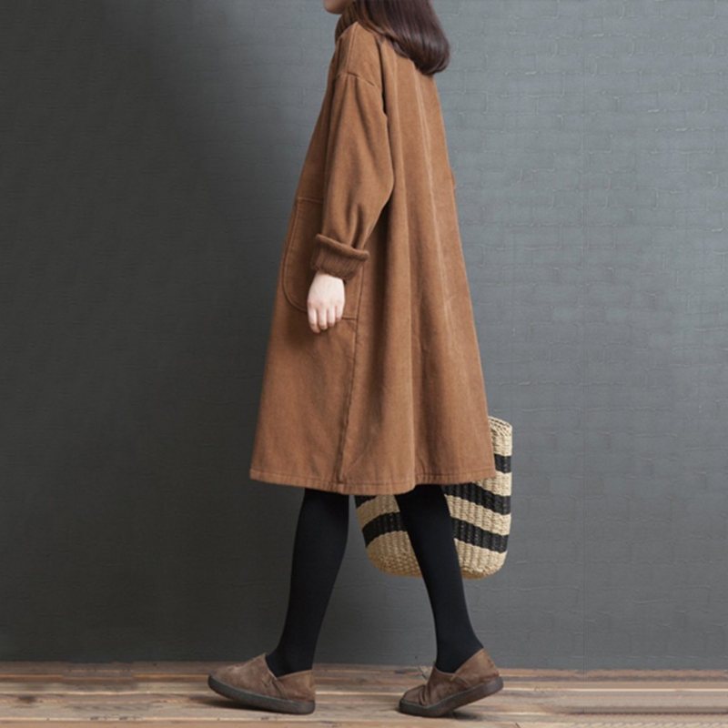 Oversize Strikket Paneled Corduroy Høst Vinterkjole