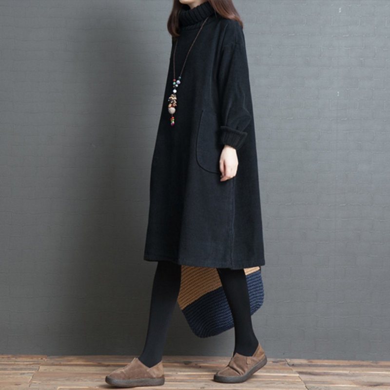 Oversize Strikket Paneled Corduroy Høst Vinterkjole