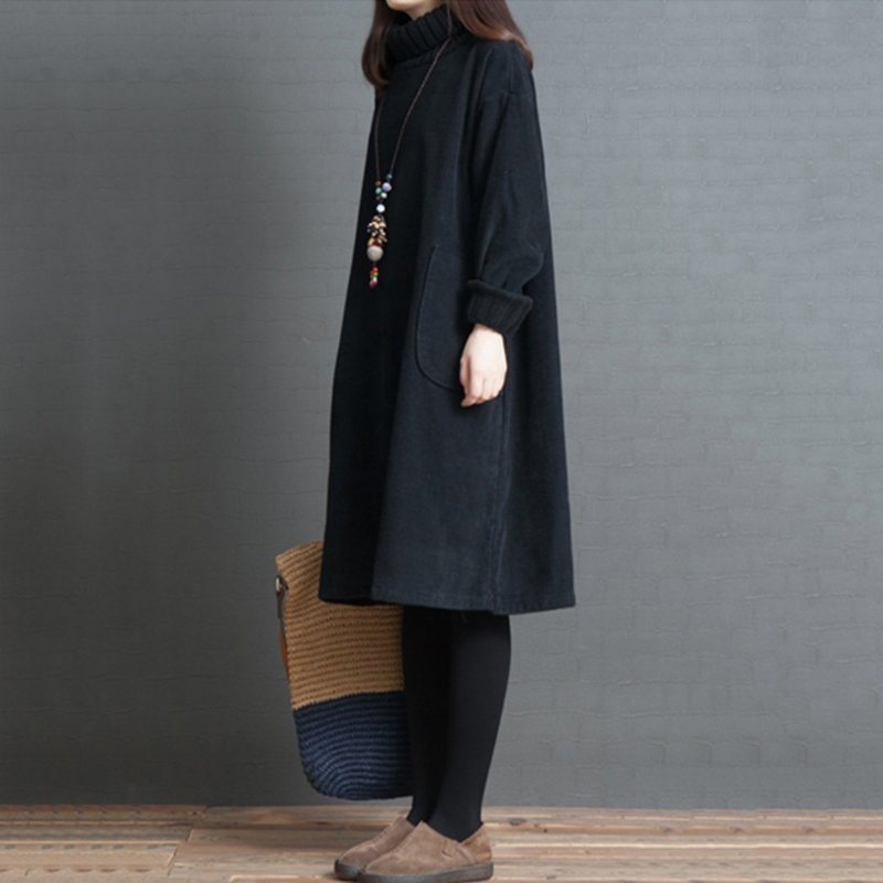 Oversize Strikket Paneled Corduroy Høst Vinterkjole