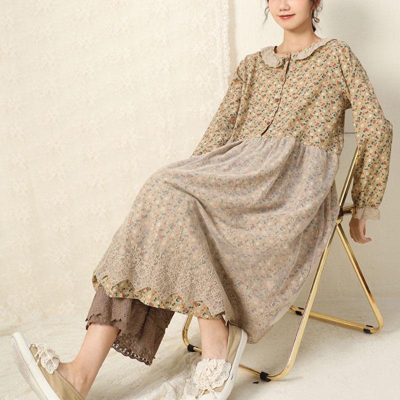 Patchwork Floral Mori Loose Cotton Linen Dress