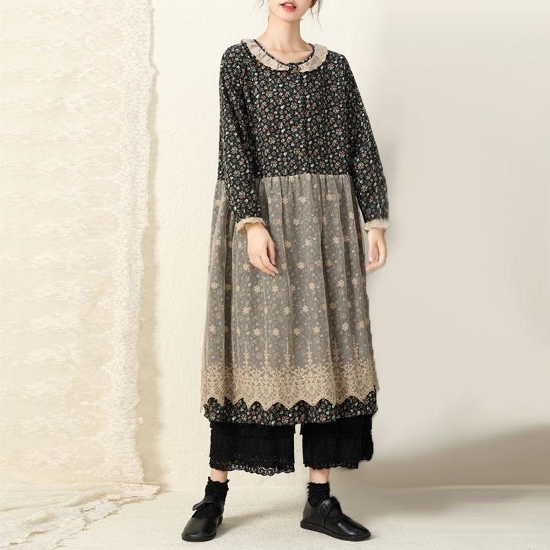 Patchwork Floral Mori Loose Cotton Linen Dress