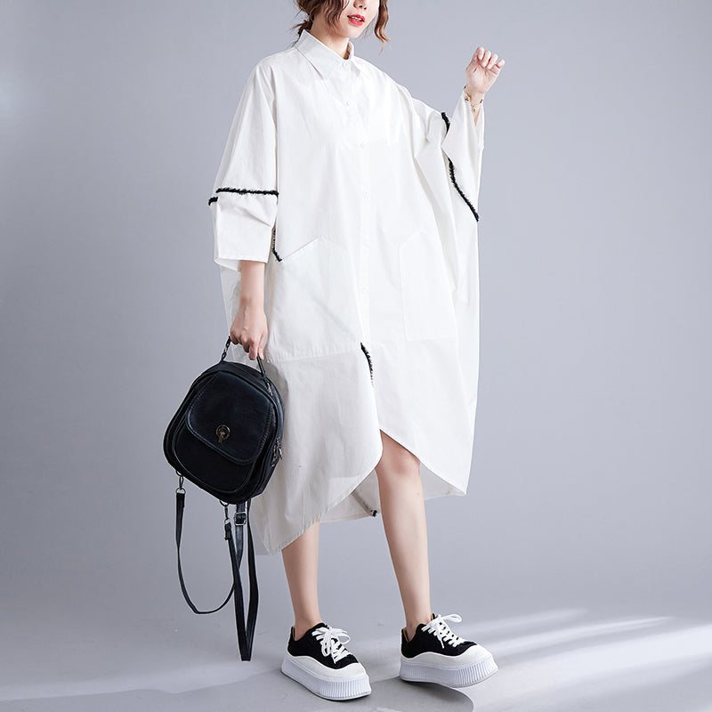 Plus Size Retro Loose Casual Cotton White Dress