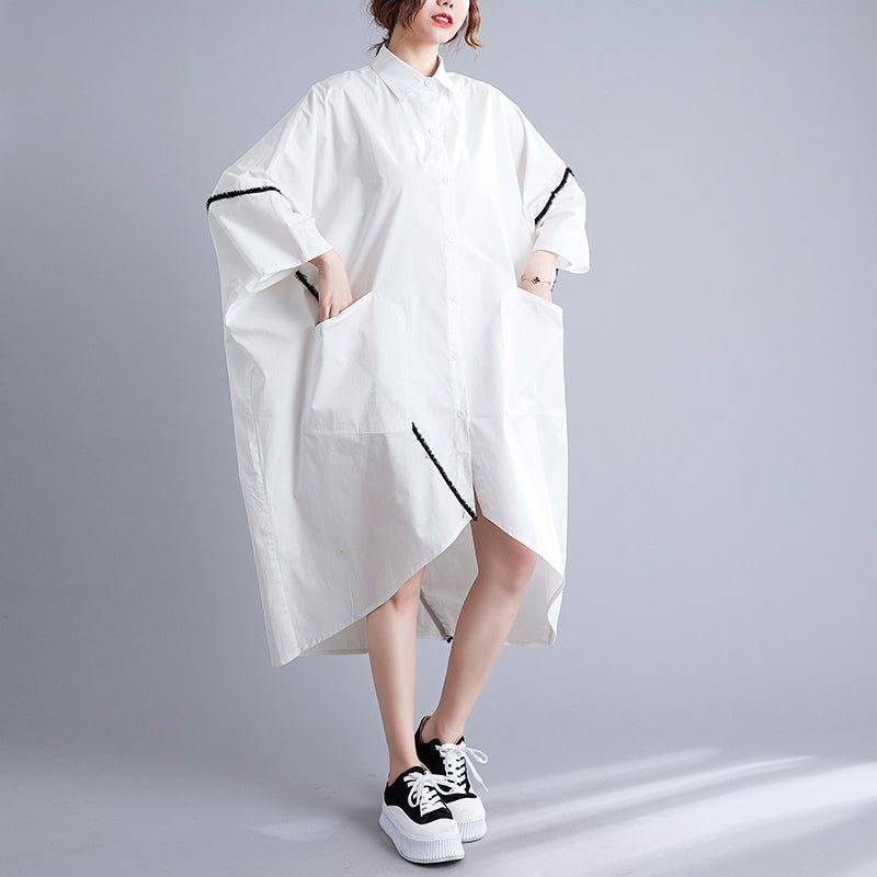 Plus Size Retro Loose Casual Cotton White Dress