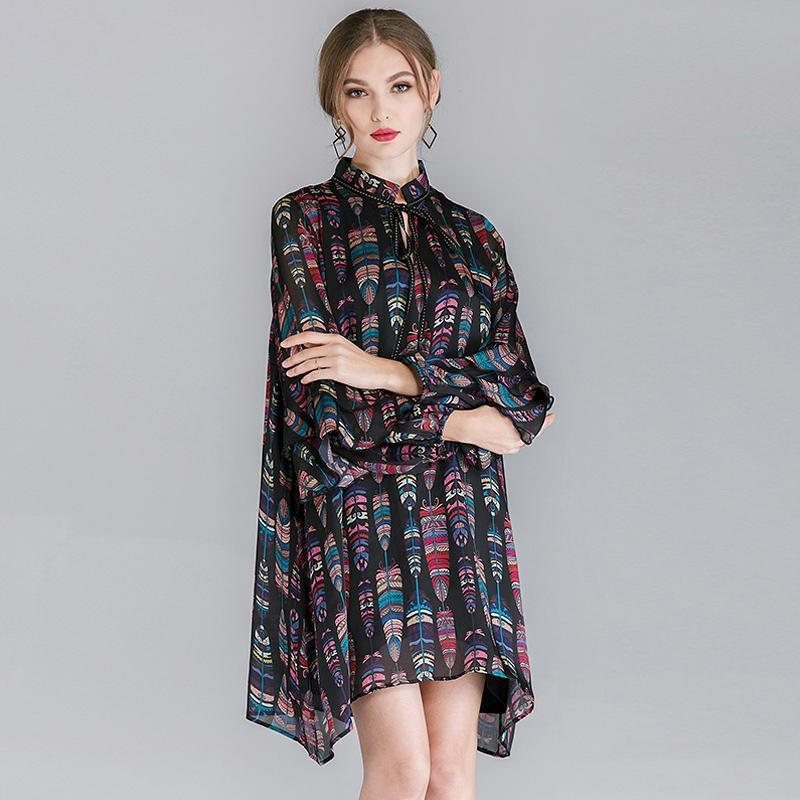 Plus Size Ruffle Sleeve Lacing Printing Langermet Kjole