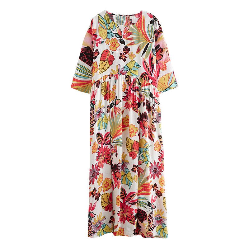 Plus Size Spring Summer Retro Floral Kortermet Bomullskjole