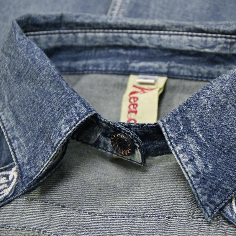 Polo Krage Trespenne Vintage Broderi Denim Langermet Kjole