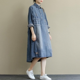 Retro Denim Vasket Mid-length Kjole