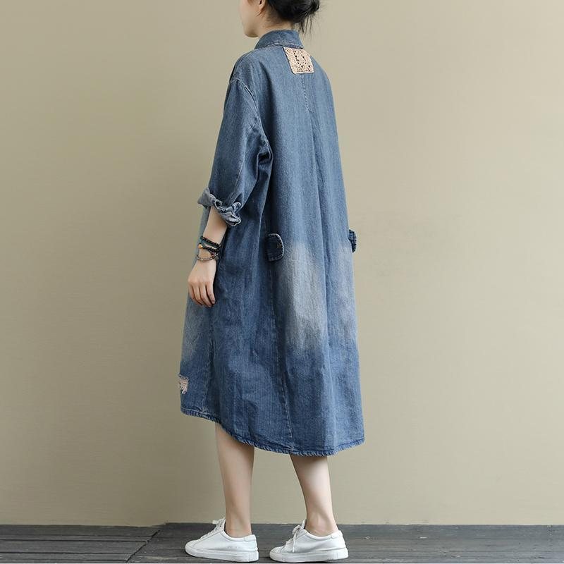 Retro Denim Vasket Mid-length Kjole