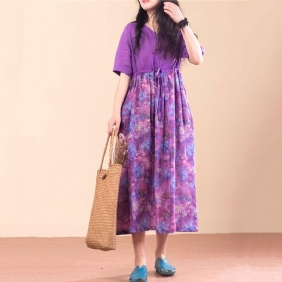 Rich Linen Floral Summer Dress Kortermet