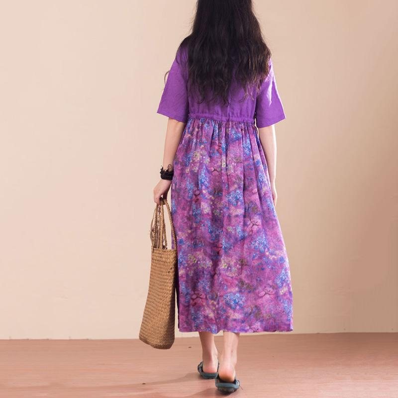 Rich Linen Floral Summer Dress Kortermet