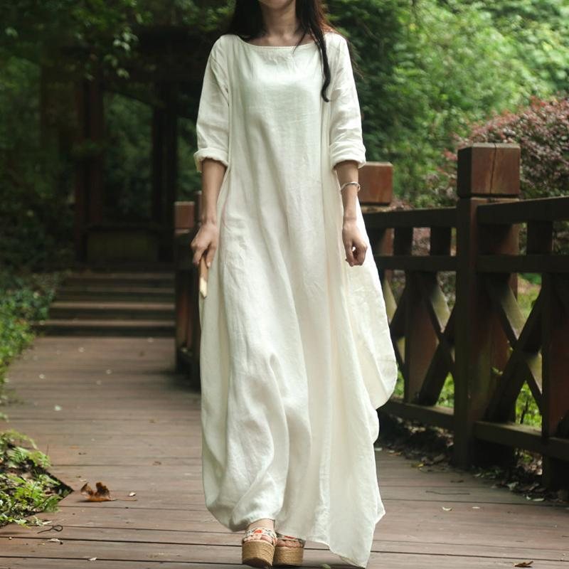 Solid Cocoon Ruched Rich Linen Maxi Dress