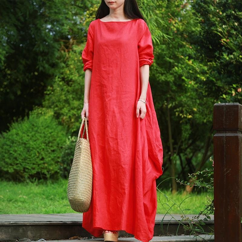 Solid Cocoon Ruched Rich Linen Maxi Dress