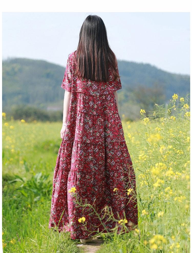 Sommer Boho Floral Loose Cotton Linen Dress