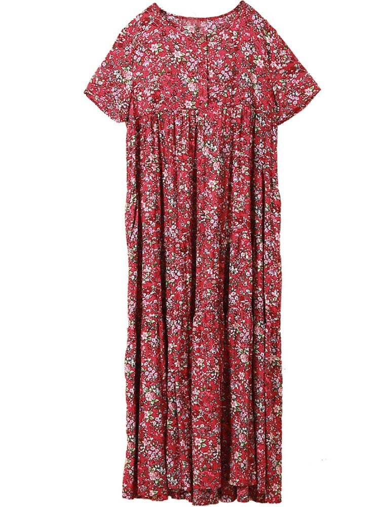 Sommer Boho Floral Loose Cotton Linen Dress