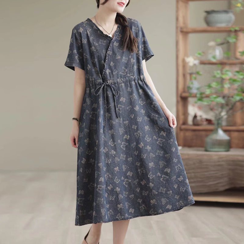 Sommer Comfy Loose Retro Linen Cotton Denim Dress