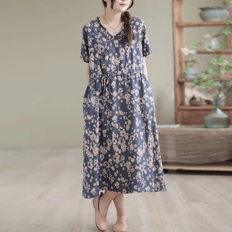 Sommer Comfy Loose Retro Linen Cotton Denim Dress