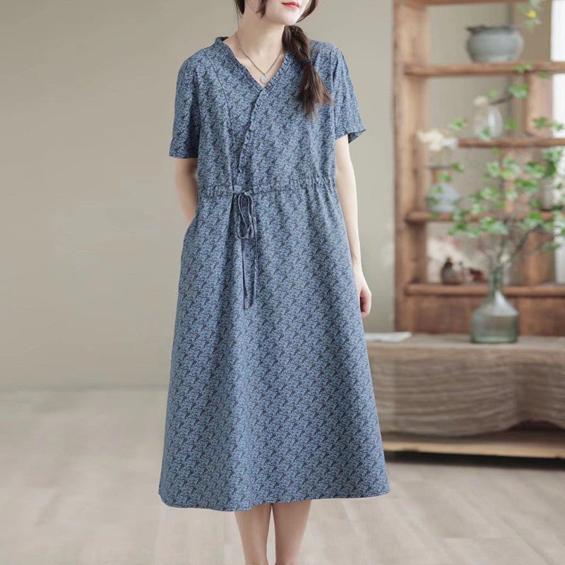 Sommer Comfy Loose Retro Linen Cotton Denim Dress