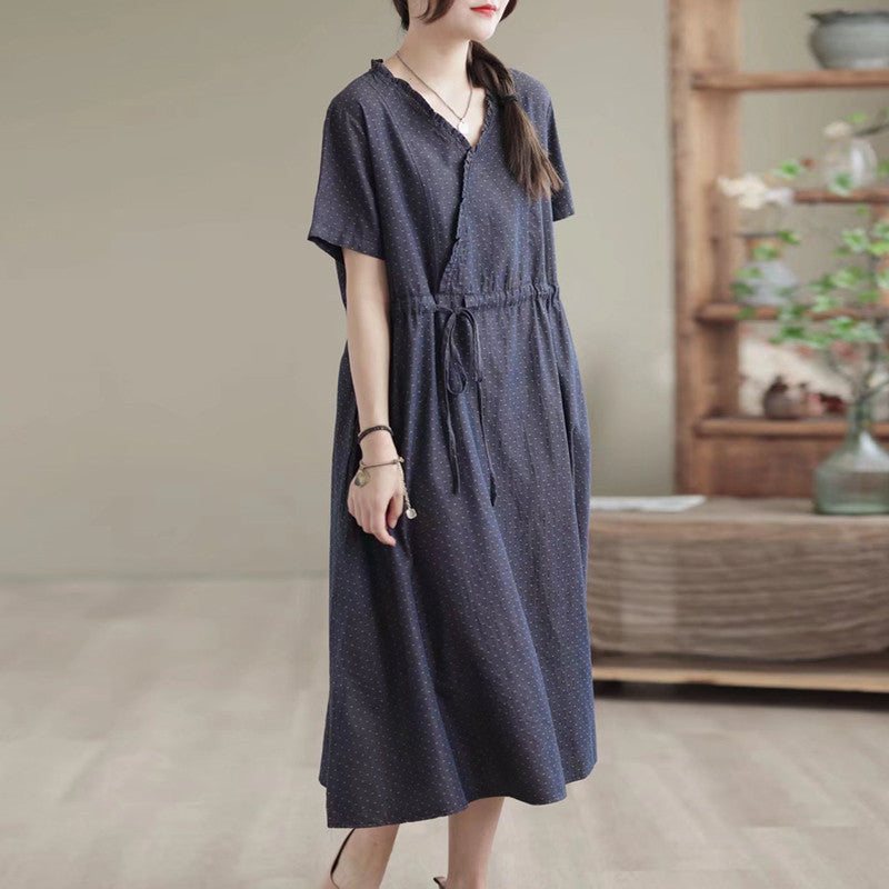 Sommer Comfy Loose Retro Linen Cotton Denim Dress