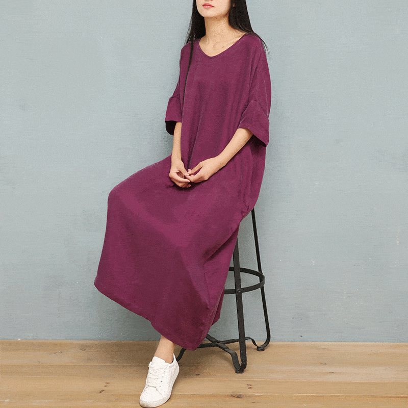 Sommer Kobber V-hals Drop Shoulder Robes Silke Kjole