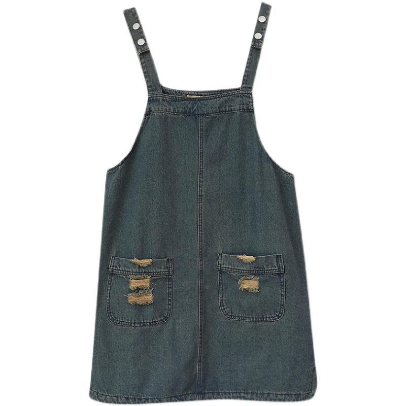 Sommer Løs Denim Mid-length Suspender Dress