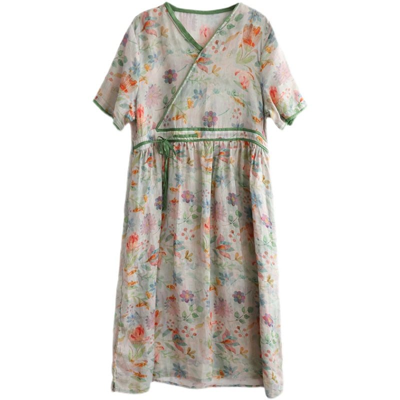 Sommer Løs Retro Floral Linkjole