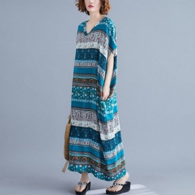 Sommer Løs V-hals Printed Maxi Dress