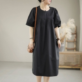 Sommer Løs Vintage Puff Sleeve Cotton Dress