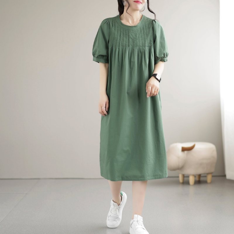 Sommer Løs Vintage Puff Sleeve Cotton Dress