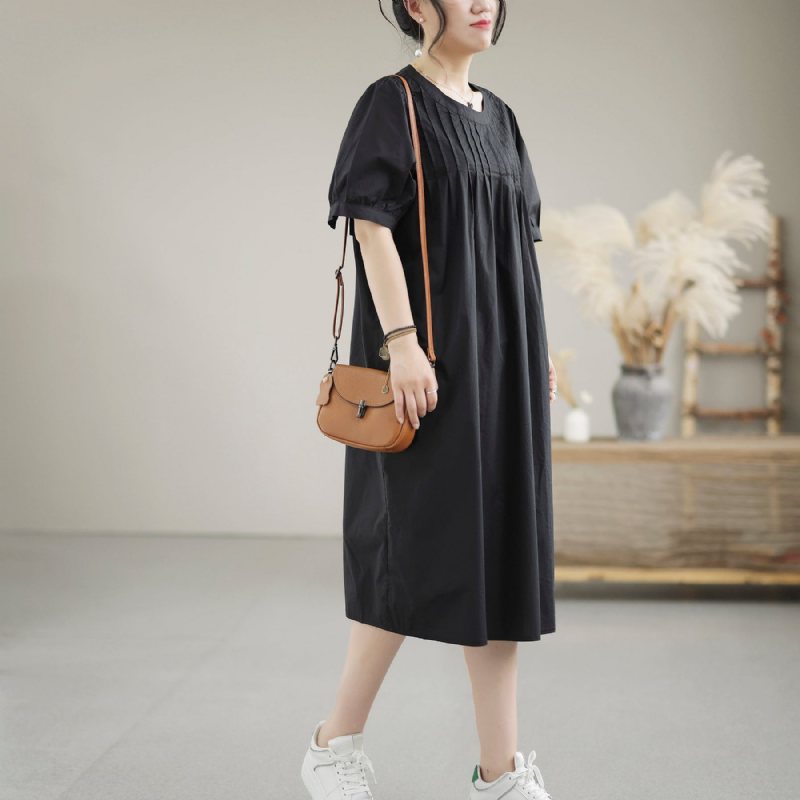 Sommer Løs Vintage Puff Sleeve Cotton Dress