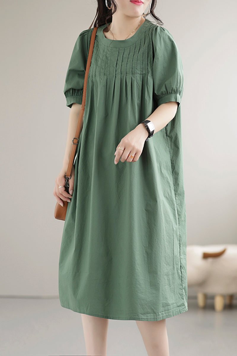 Sommer Løs Vintage Puff Sleeve Cotton Dress