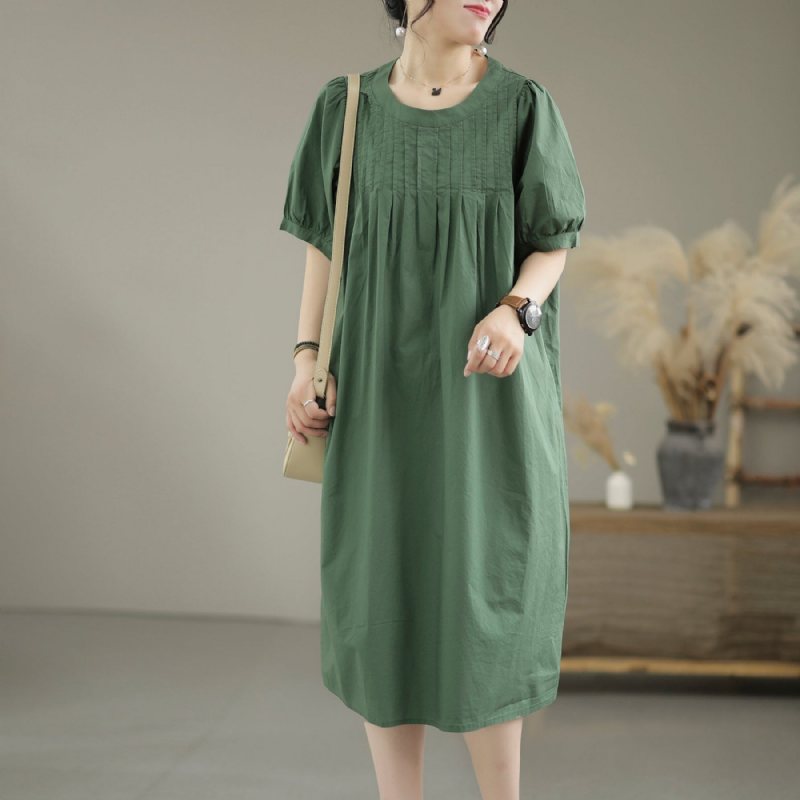 Sommer Løs Vintage Puff Sleeve Cotton Dress