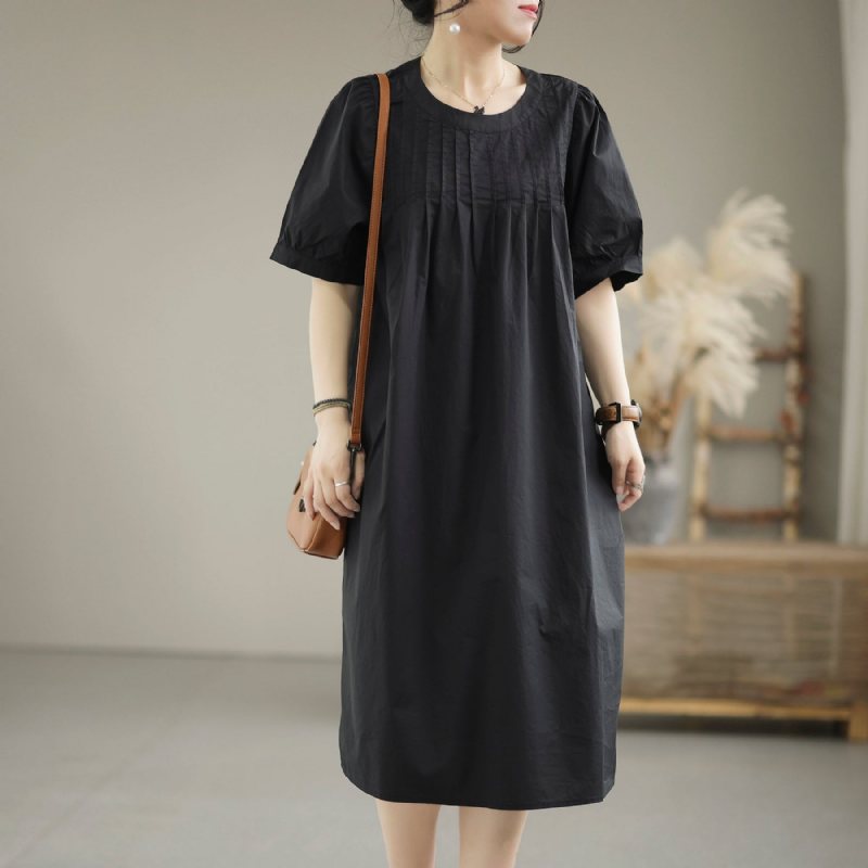 Sommer Løs Vintage Puff Sleeve Cotton Dress