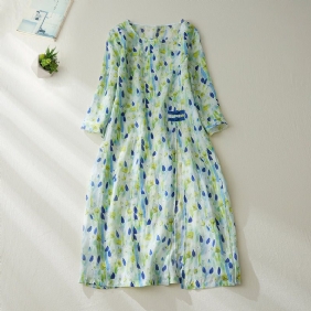 Sommer Retro Løs Floral Linkjole