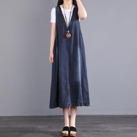 Sommer V-hals Parchwork Pullove Cotton Denim Dress