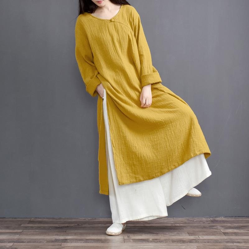 Split Collar Løs Linen Shirt Dress