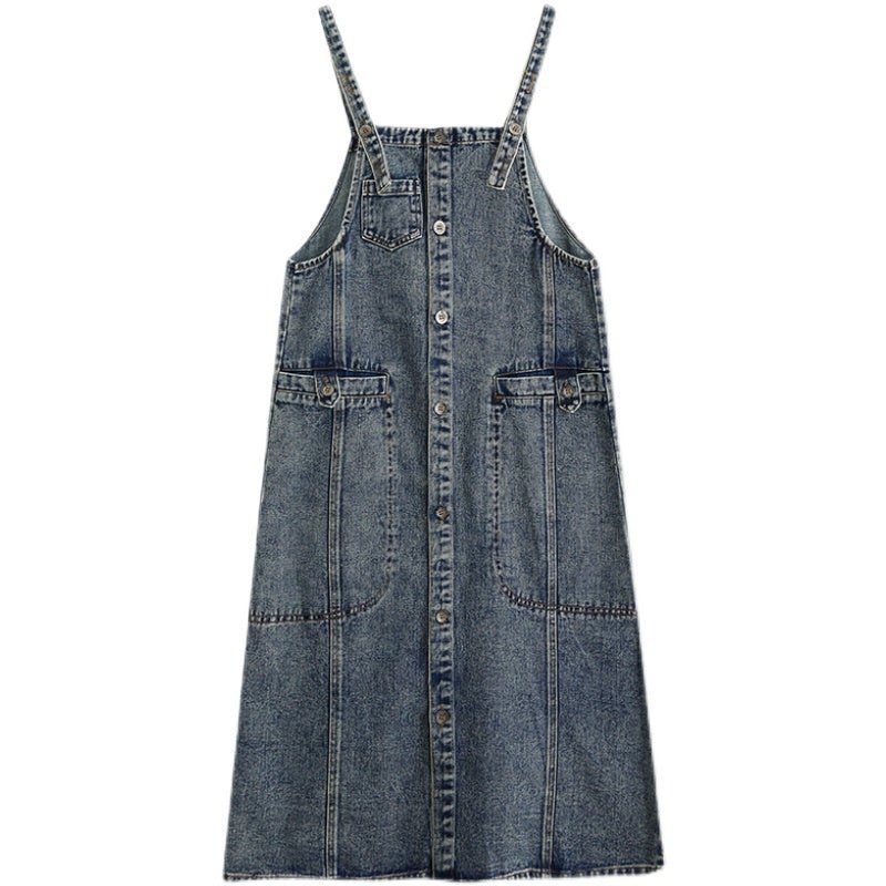 Spring Retro Casual Løs Ermeløs Denimkjole I Bomull