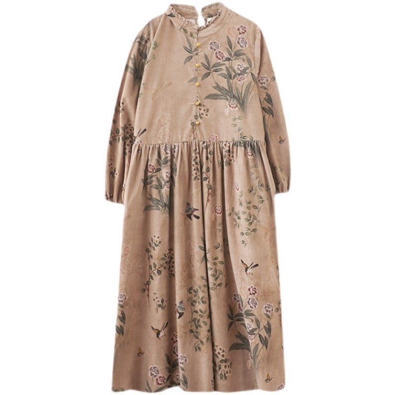 Spring Retro Langermet Floral Løs Casual Dress