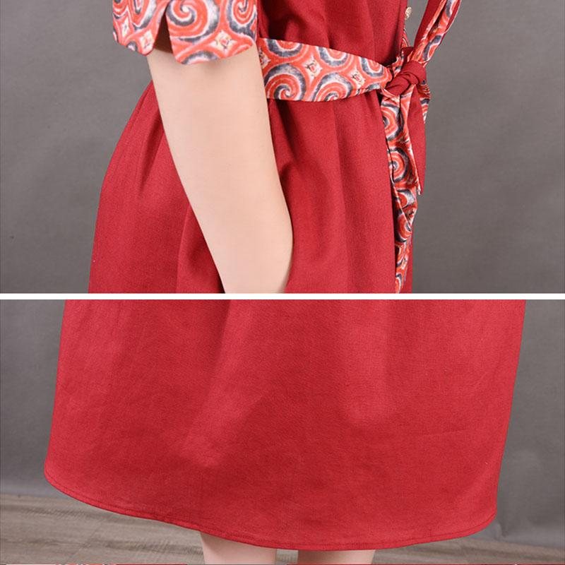 Spring Summer Lace-up Plus Size Cotton Lin Dress