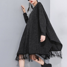 Stitching Fringed Bat Sleeve Sweater Dress