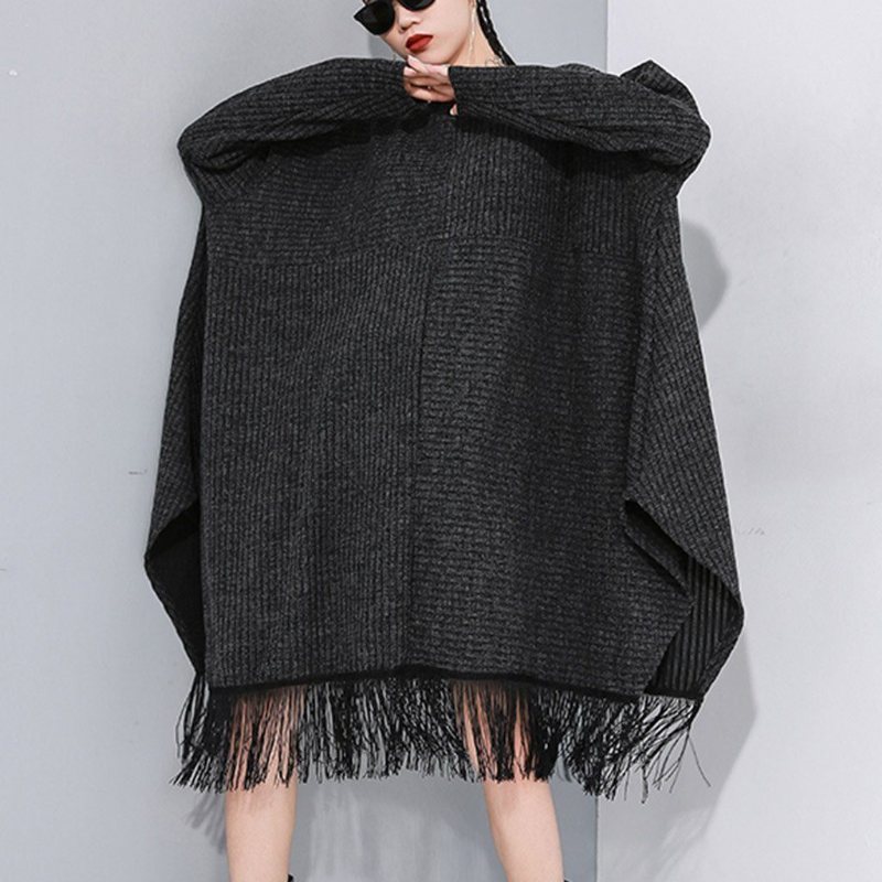 Stitching Fringed Bat Sleeve Sweater Dress