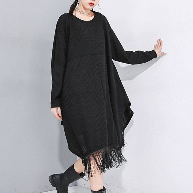 Stitching Fringed Bat Sleeve Sweater Dress