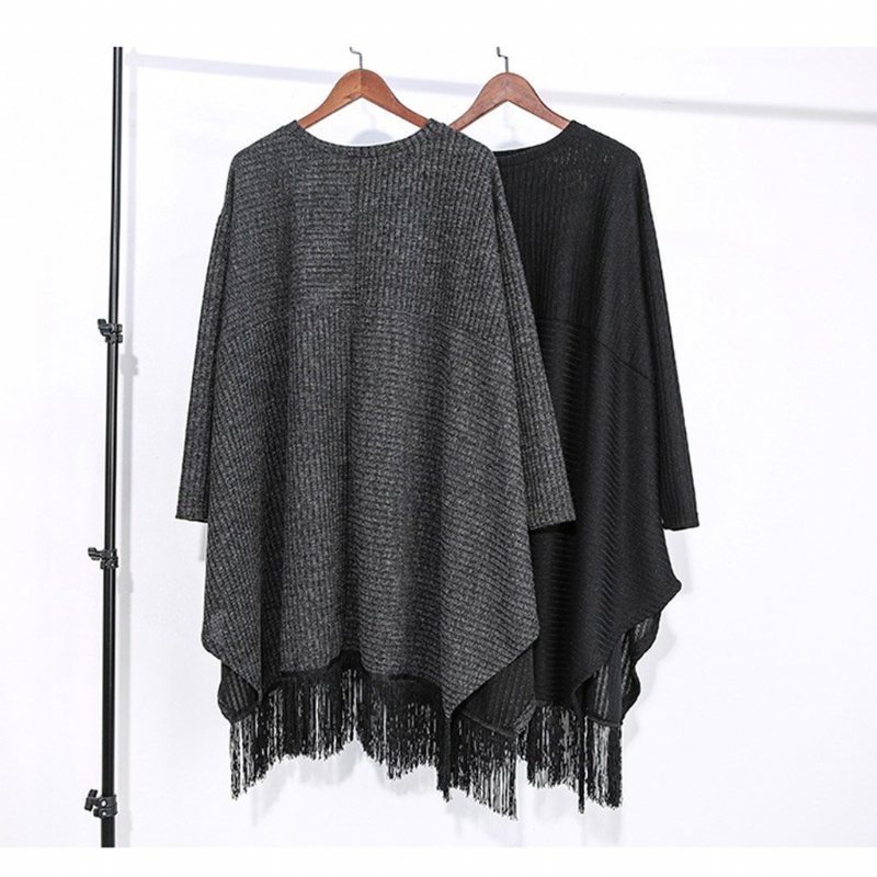 Stitching Fringed Bat Sleeve Sweater Dress