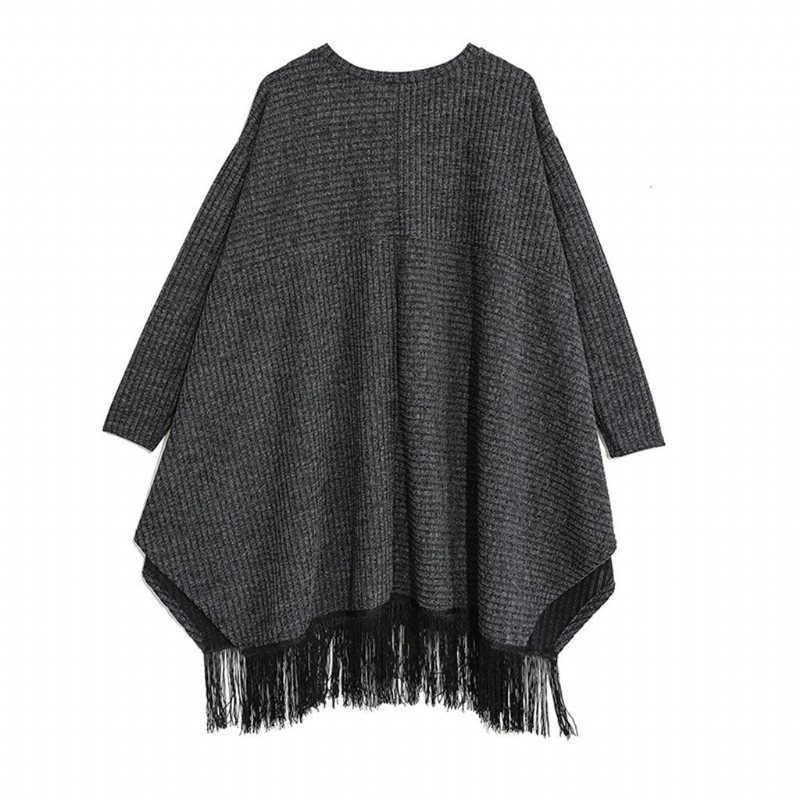 Stitching Fringed Bat Sleeve Sweater Dress