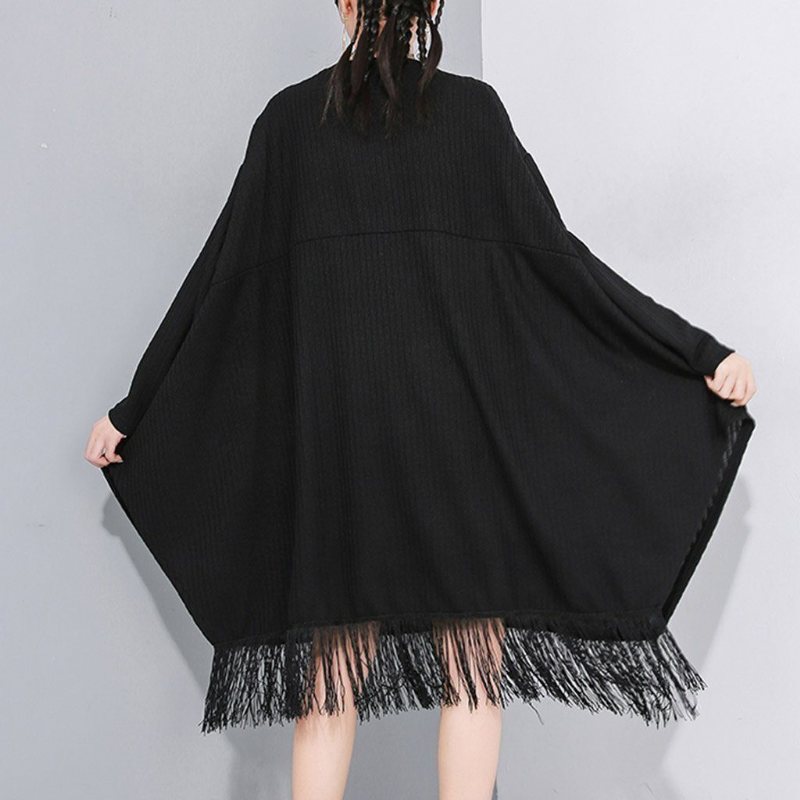 Stitching Fringed Bat Sleeve Sweater Dress